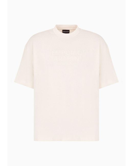 Emporio Armani White Oversize, Heavyweight Jersey T-shirt With Embroidered Logo for men