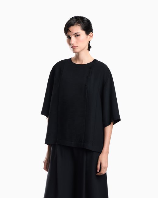 Emporio Armani Black Textured Fabric Blouse With Bark Effect Signature Capsule
