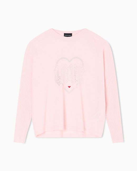 Emporio Armani Pink Valentine's Day Capsule Collection Virgin-Wool Jumper With Rhinestones