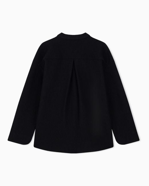 Emporio Armani Black Oversized Boiled Virgin Wool Shirt With Band Collar