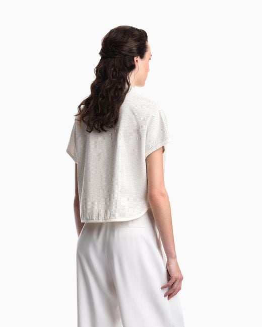 Emporio Armani White Drill Top With All-Over Micro Studs