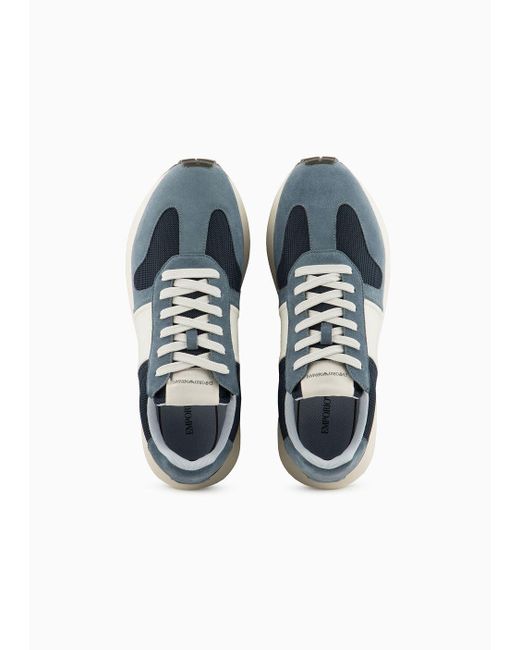 Sneakers In Mesh Con Dettagli Suede di Emporio Armani in Blue da Uomo