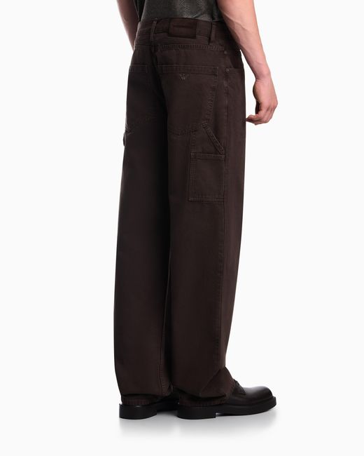 Emporio Armani Brown Oversized Cotton Workwear Trousers With Utility Pockets for men