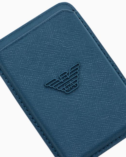 Emporio Armani Blue Regenerated Saffiano Magnetic Card Holder for men