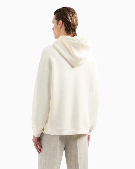 Emporio Armani White Asv Jersey Hooded Sweatshirt With Dragonfly Print And Embroidery for men