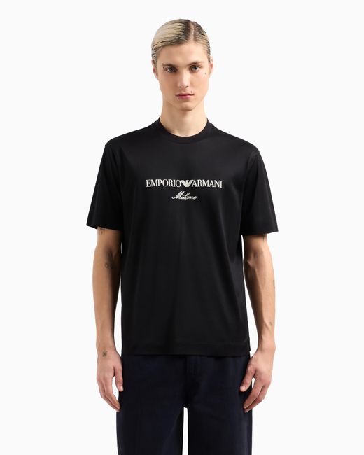 Camiseta De Punto De Mezcla De Lyocell Con Logotipo Bordado Asv Emporio Armani de hombre de color Black