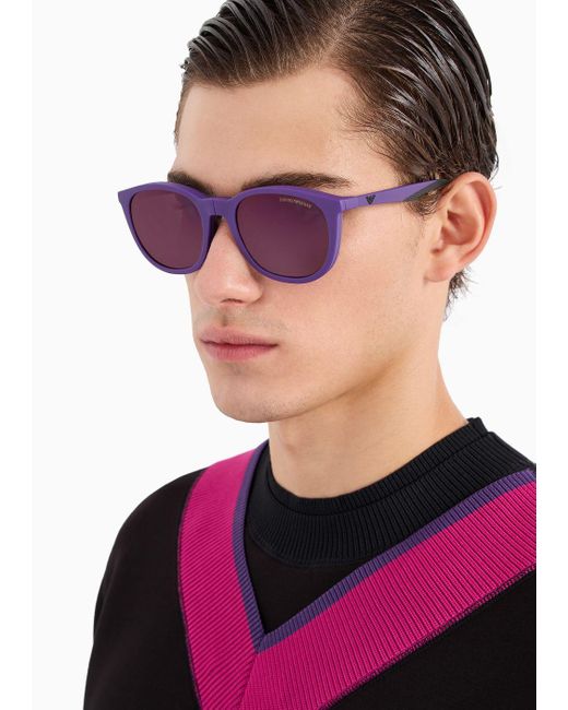 Emporio Armani Blue Panto Sunglasses With Interchangeable Lenses for men