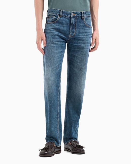 Vaqueros J76 Rectos En Denim Lavado Emporio Armani de hombre de color Blue