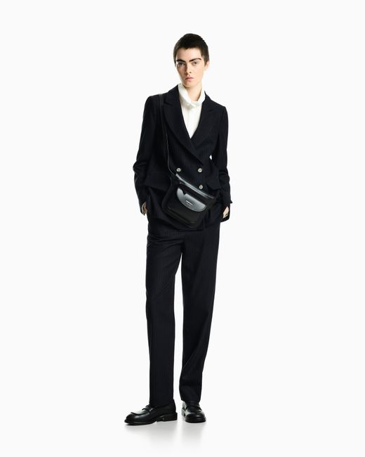Emporio Armani Blue Pinstripe Wool Blend Pants Signature Capsule