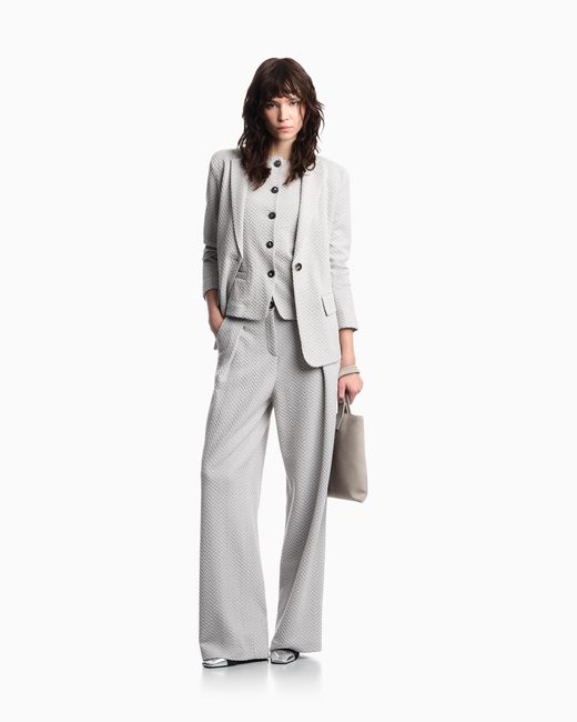 Emporio Armani White Chevron Jacquard Jersey Pants Signature Capsule