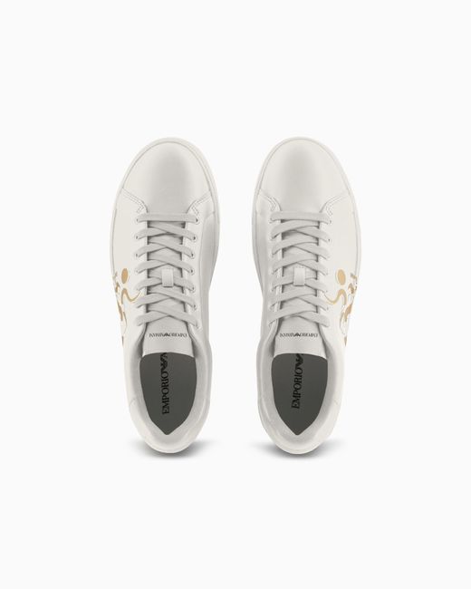 Emporio Armani Snake-Print Leather Sneakers in White for Men | Lyst
