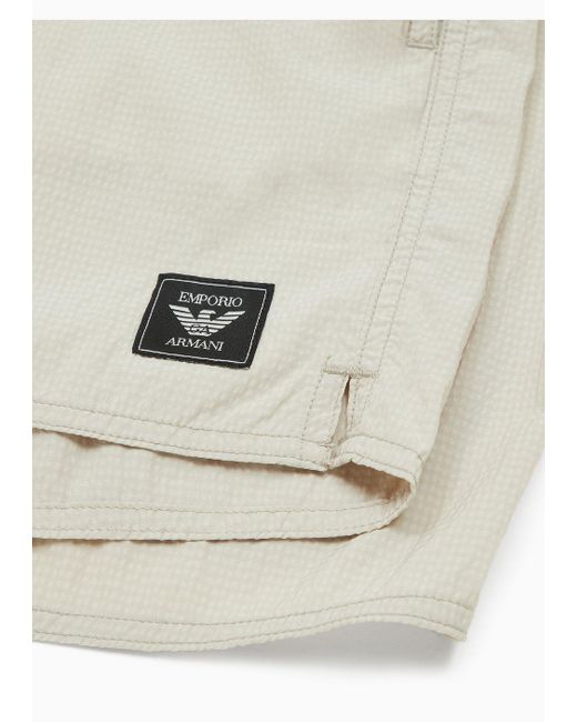 Bañador Modelo Pantalón Corto De Nailon Efecto Sirsaca Con Placa Black Label Asv Emporio Armani de hombre de color White