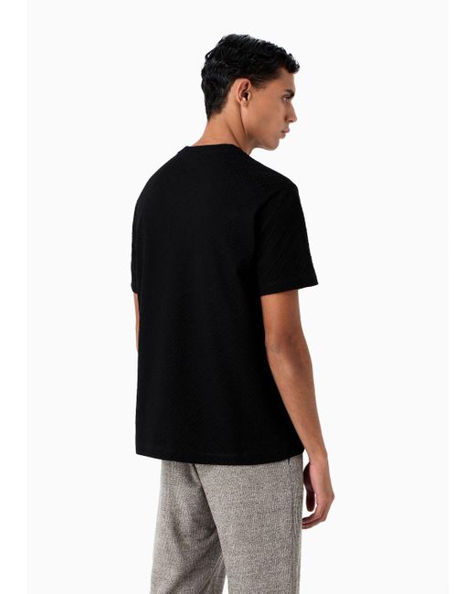 Emporio Armani Black Jacquard Jersey T-shirt With Op-art Motif for men