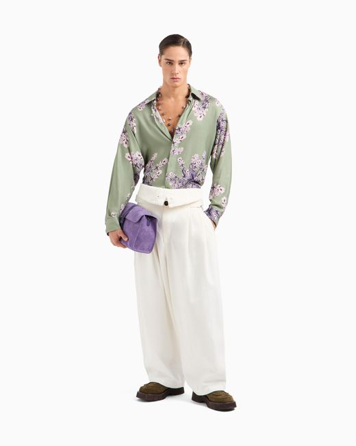 Emporio Armani White Destroyed-Effect Canvas Trousers With Peplum for men
