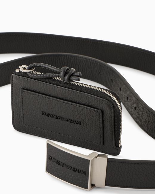 Emporio Armani Geschenkset Aus Gürtel Und Kartenetui Aus Getrommeltem Leder in Black für Herren