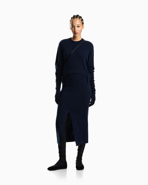 Emporio Armani Blue Shaved Virgin Wool Sweater Travel Essential
