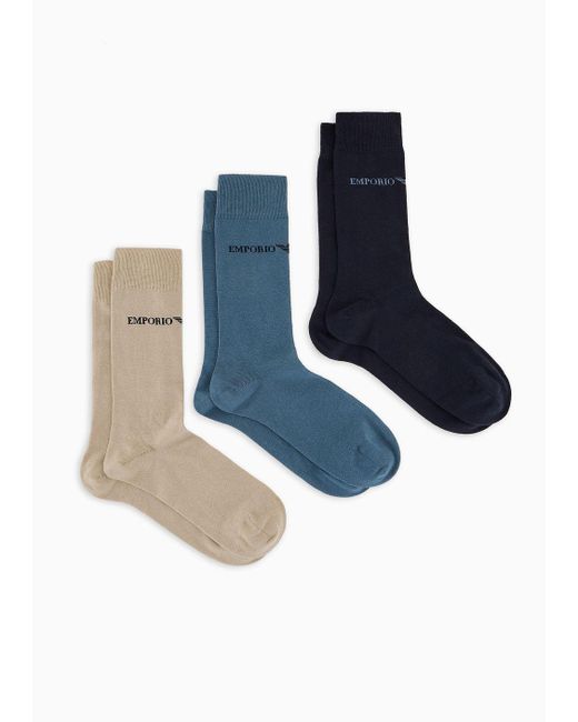Emporio Armani Blue Three-pack Of Socks With Logo for men