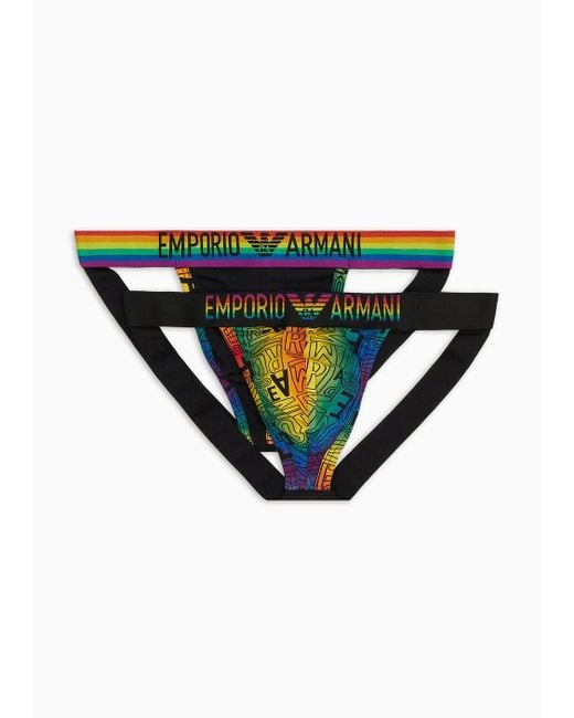 Emporio Armani Blue Two-pack Of Rainbow Logo And Print Jockstraps for men