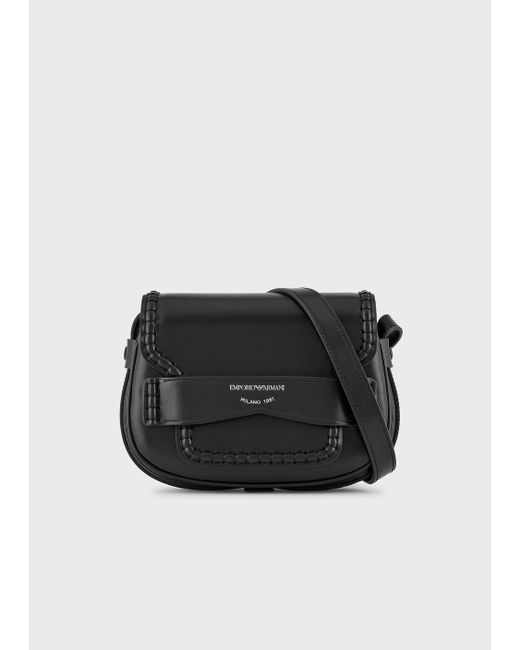 Emporio Armani Small Shoulder Bag In Leather With Flap And Logo Gusset