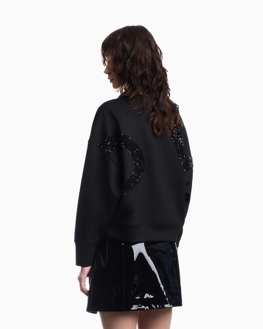 Emporio Armani Black Crew-Neck Scuba Sweatshirt With Abstract Sequin Design