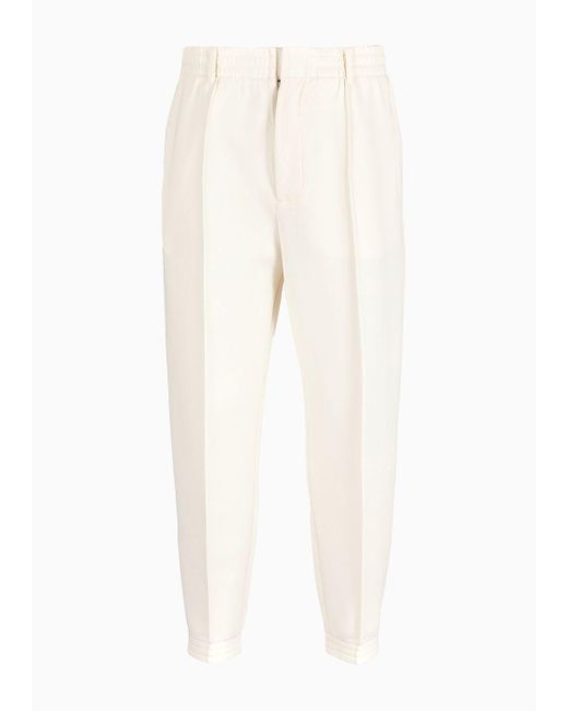 Pantaloni Con Nervature E Fondo Elastico In Double Jersey di Emporio Armani in White da Uomo