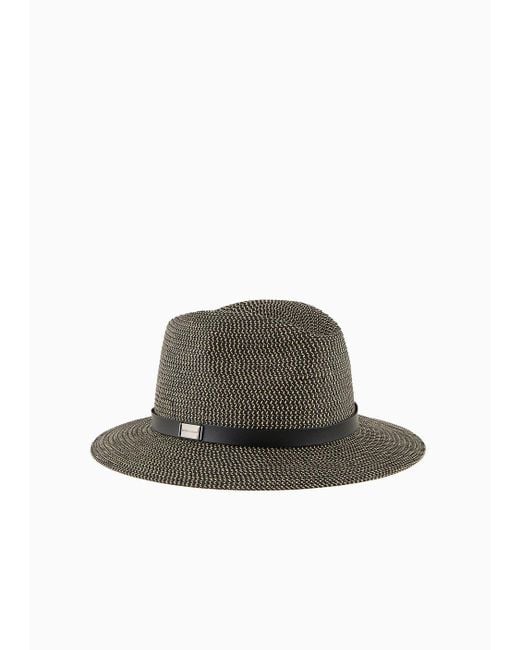 Emporio Armani Black Two-toned, Woven Paper-yarn Hat