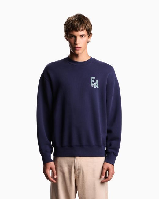 Emporio Armani Blue Eagle Club Organic Jersey Sweatshirt With Print for men