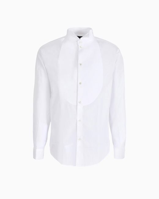 Emporio Armani White Poplin Shirt With Waffle Plastron Front for men