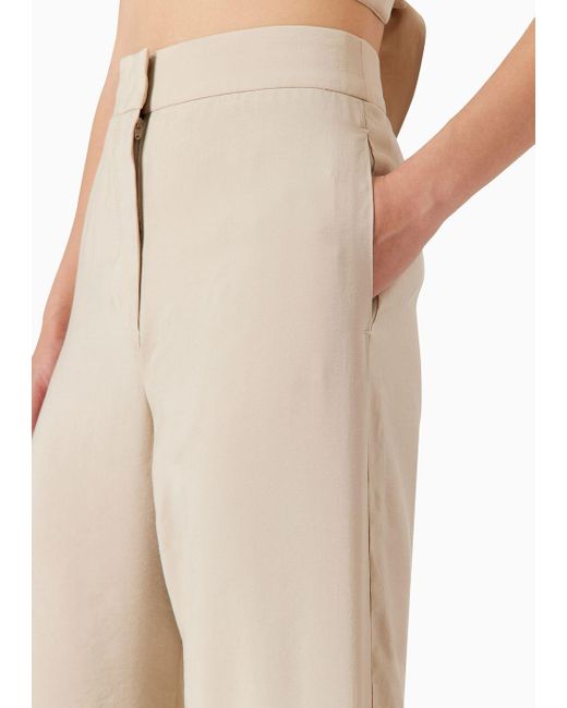 Emporio Armani Natural Regular-fit Trousers In A Flowing, Washed Matte Fabric