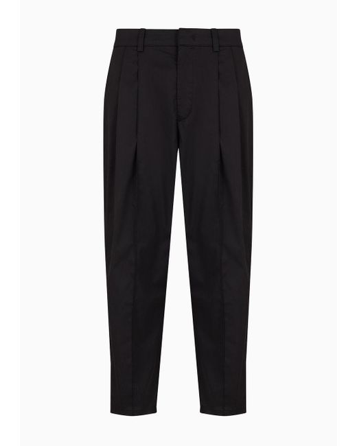 Emporio Armani Black Baggy Nylon-blend Twill Trousers With Darts And Ribs for men