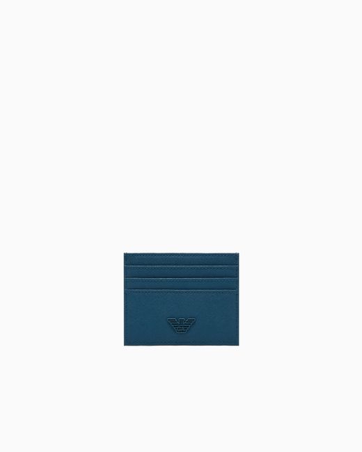 Emporio Armani Blue Regenerated Saffiano Card Holder for men