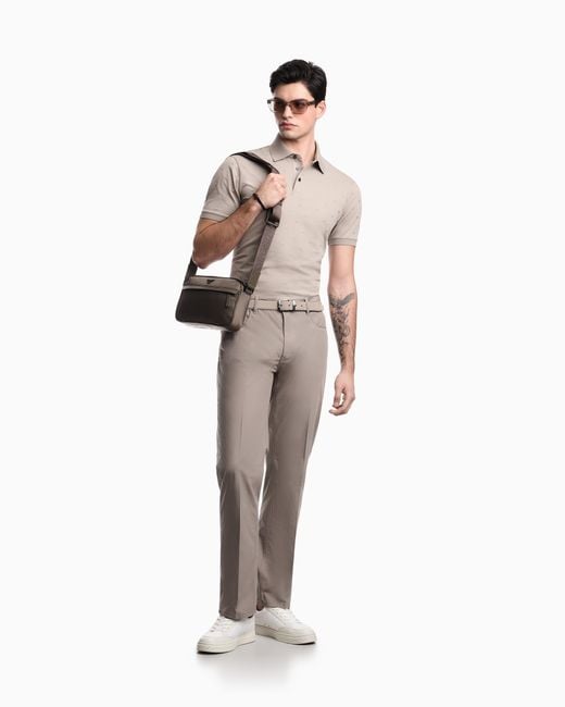 Emporio Armani Natural Slim-Fit Jersey Polo Shirt With All-Over Jacquard Eagle for men