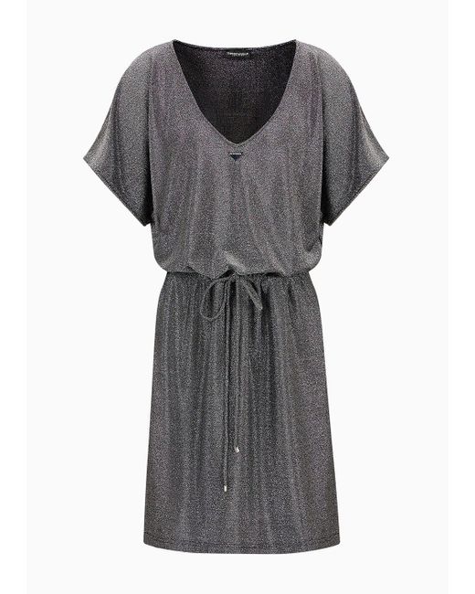Emporio Armani Gray Lurex Beachwear Dress With Drawstring