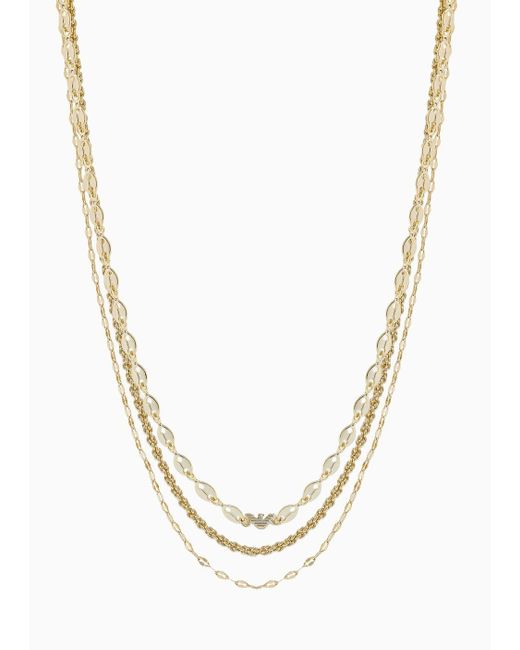 Emporio Armani White Gold-tone Brass Multi-strand Necklace