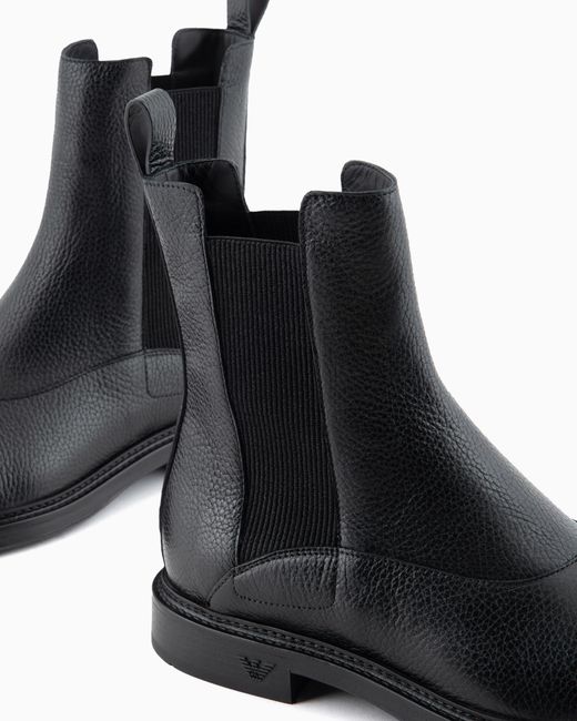 Emporio Armani Black Leather Chelsea Boots With Elastic Inserts Essential for men