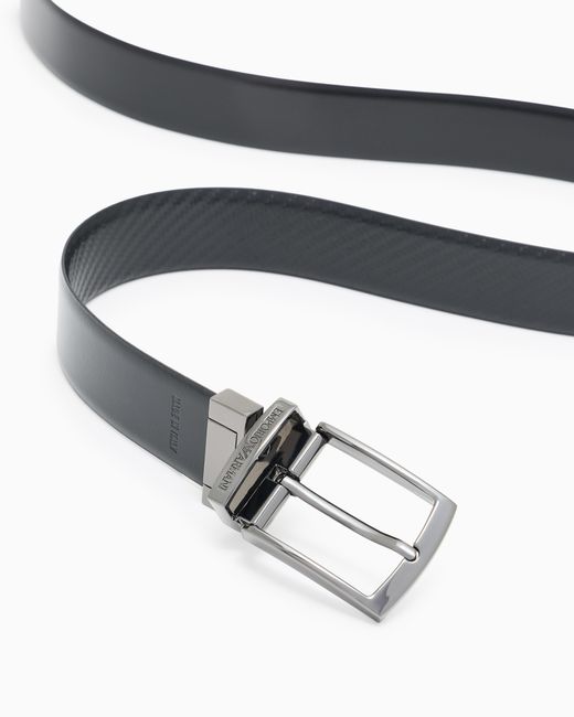 Emporio Armani White Reversible Leather Belt With Embossed Motif for men