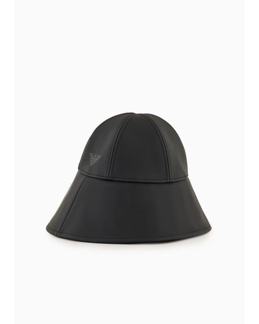 Emporio Armani Black Coated Nylon Cloche Hat With Ea Print for men