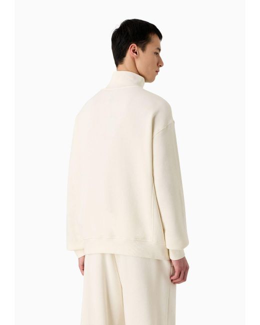 Emporio Armani White Half-zip Mock-neck Sweatshirt With Mon Amour Print for men