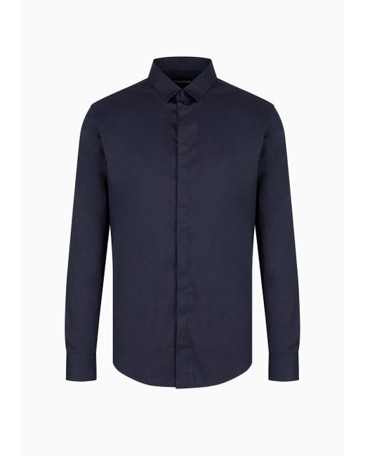 Emporio Armani Blue Lightweight Comfortable Satin Slim-fit Shirt for men