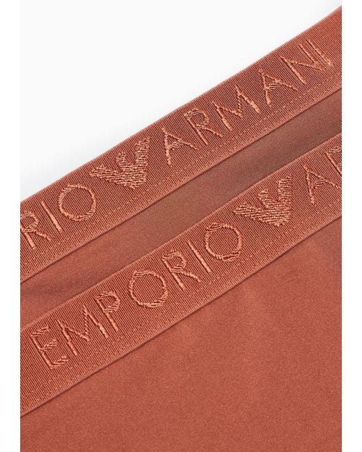 Emporio Armani Brown Asv Brazilian Slip Iconic Aus Recycelter Mikrofaser Mit Logoband Im 2er-pack