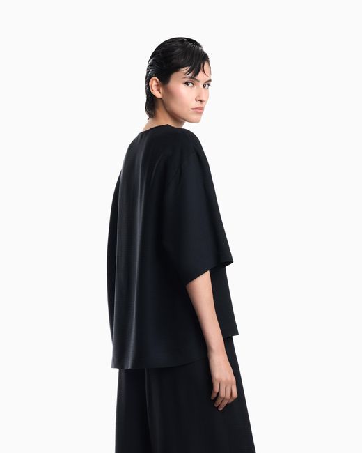 Emporio Armani Black Textured Fabric Blouse With Bark Effect Signature Capsule