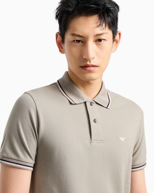 Emporio Armani Gray Slim-Fit Stretch Piqué Polo Shirt With Micro Eagle for men