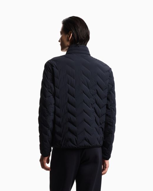 Emporio Armani Blue Nylon Down Jacket With Zip And Chevron Quilting Essential for men