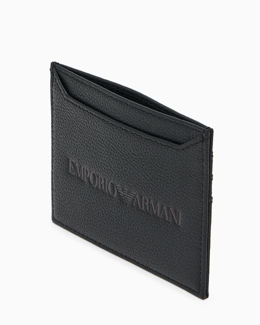 Emporio Armani White Tumbled Leather Card Holder for men