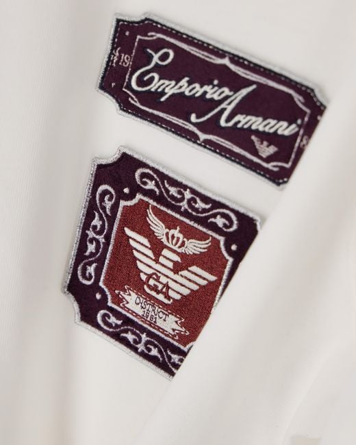 Emporio Armani White Heavy Jersey T-Shirt With Embroidered Logo Patch for men