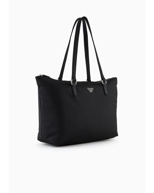 Emporio Armani Black Asv Recycled Nylon Shopper Bag With Eagle Plaque