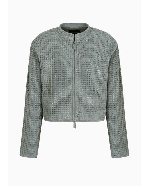 Emporio Armani Gray Loose-fit Jacket In Woven Suede And Nappa Leather