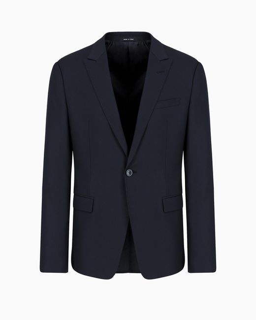 Emporio Armani Blue Single-Breasted, Virgin-Wool Jacket for men