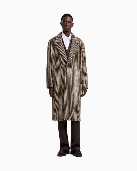 Manteau À Simple Boutonnage En Sergé De Laine Chevron Emporio Armani pour homme en coloris Gray