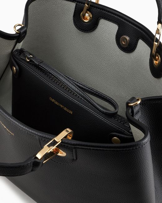 Emporio Armani Black Medium Myea Shopper Bag With Deer Print